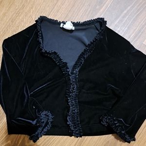 Vtg Robbie Bee Black Velvety Slinky Crop Bolero Jacket Xs/Sm